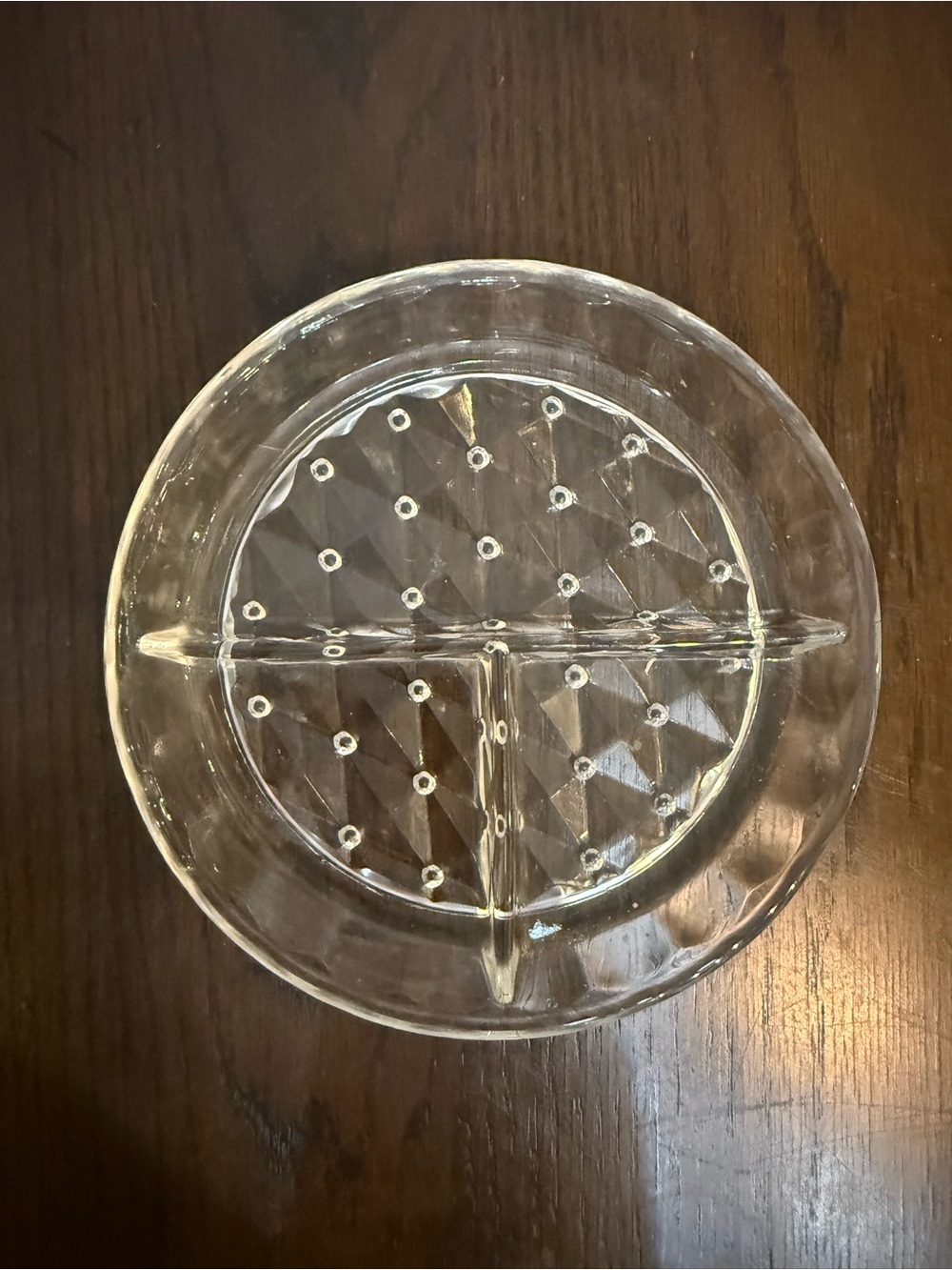Jeannette Clear Glass Relish Dish Holiday Buttons & Bows 3 Compartments